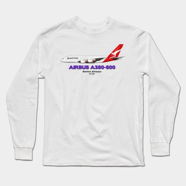 Airbus A380-800 - Qantas Airways Long Sleeve T-Shirt by TheArtofFlying